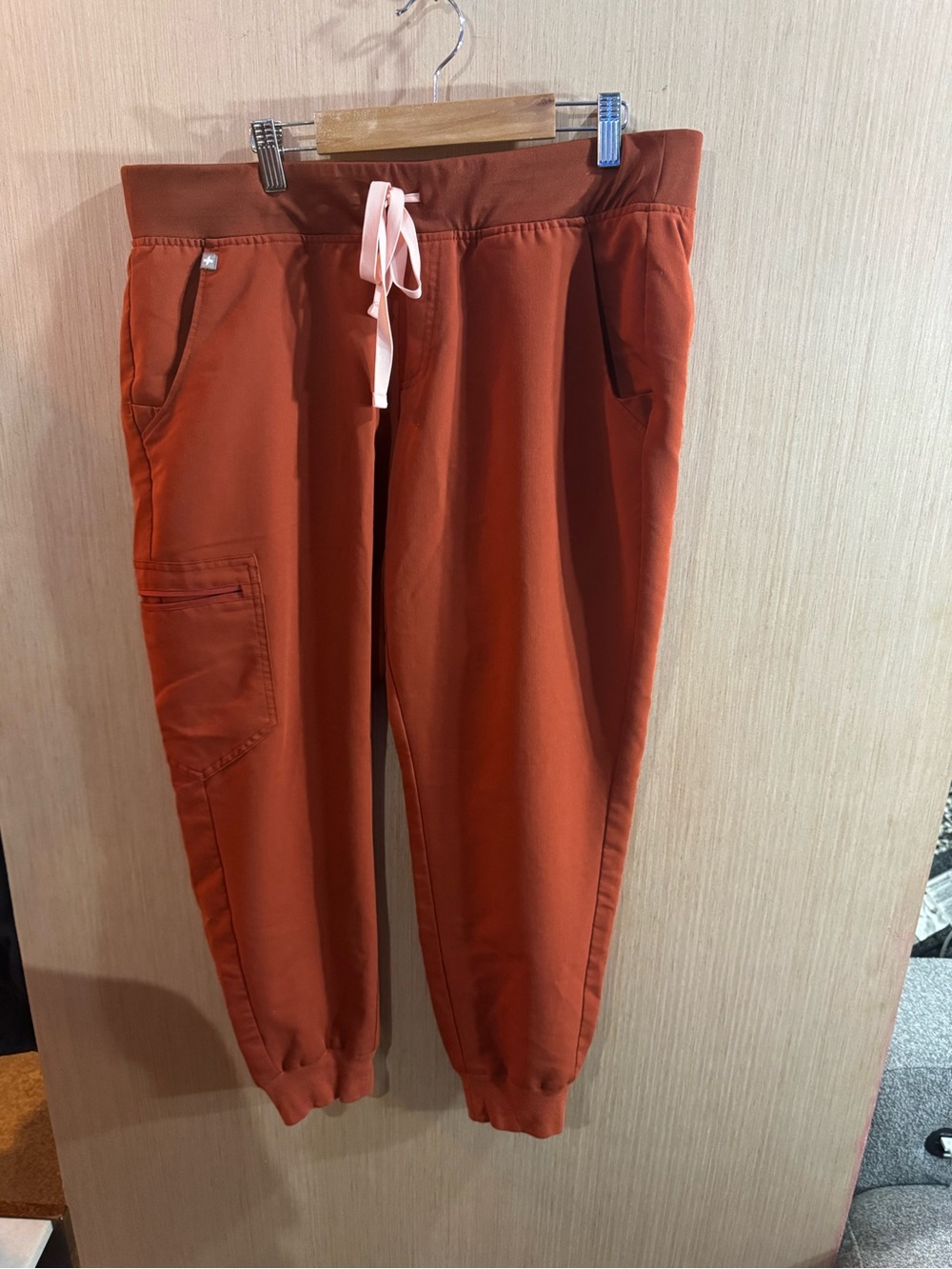 Womens Rust Orange Jogger Scrub Pants with Drawstring Size Large